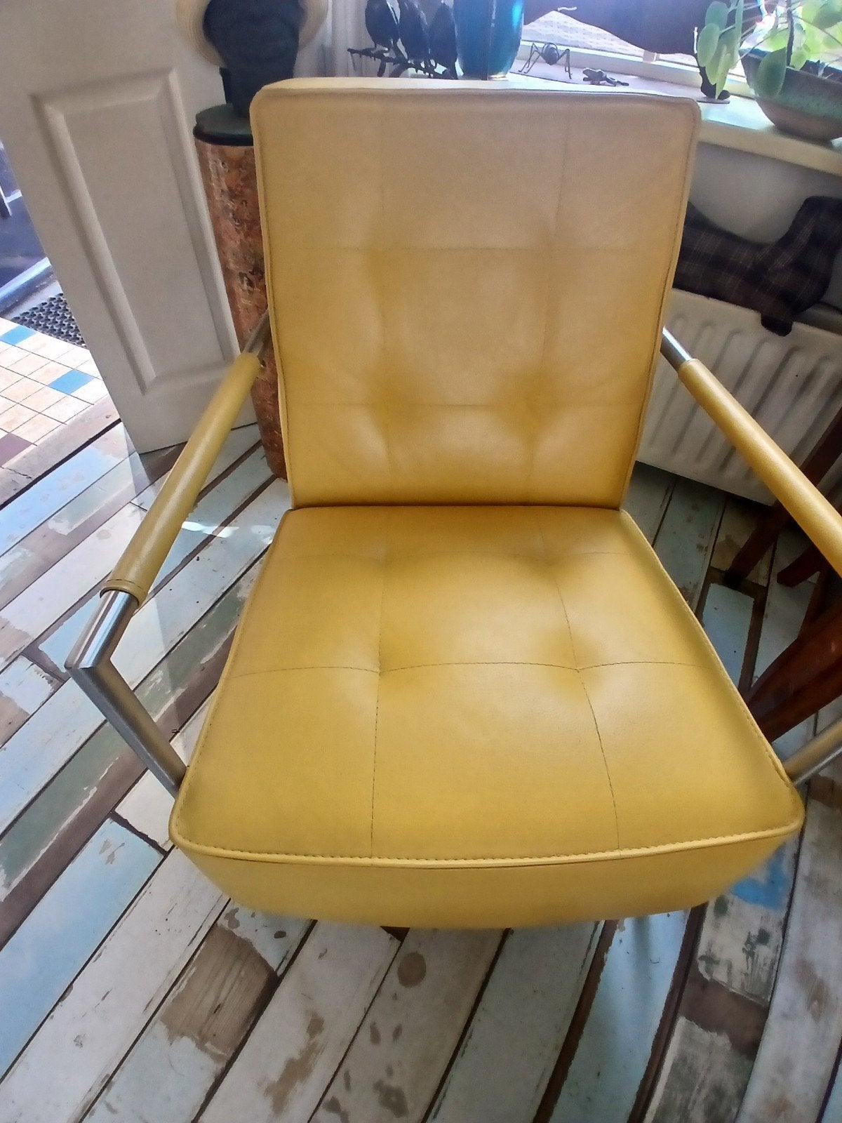 Henders en Hazel fauteuil geel met chromen frame, Huis en Inrichting, Stoelen, Ophalen, Gebruikt, Overige kleuren, Vintage, Retro