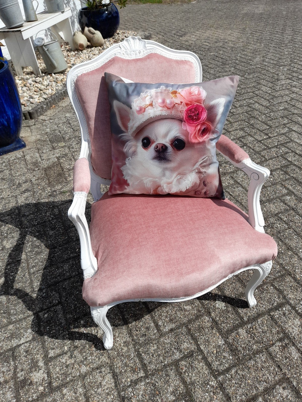 Brocante fauteuil opnieuw gestoffeerd, Ophalen, Zo goed als nieuw, 75 tot 100 cm