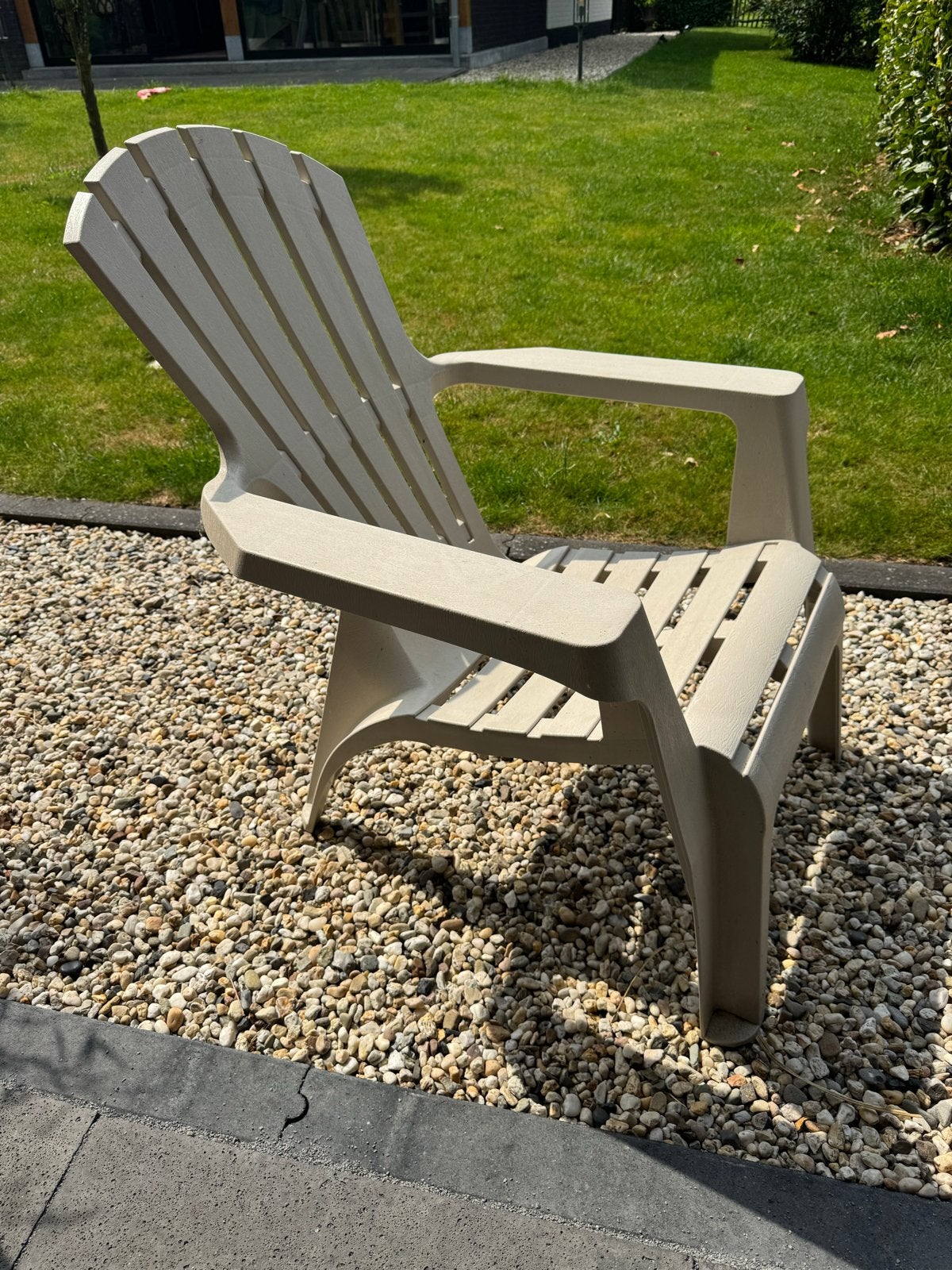 7 beige Karwei stapelbare relaxstoeltjes, Ophalen, Gebruikt, Kunststof, Stapelbaar
