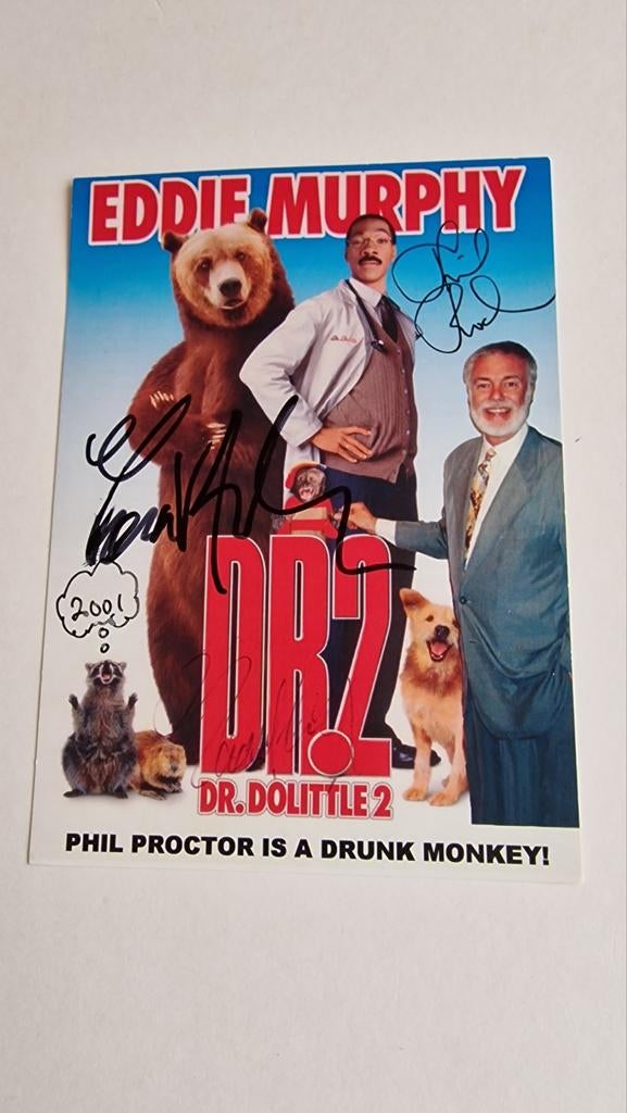 Gesigneerde card Dr. Dolittle 2 Eddie Murphy Phil Proctor, Gebruikt, 1980 tot heden, Foto, Ophalen of Verzenden