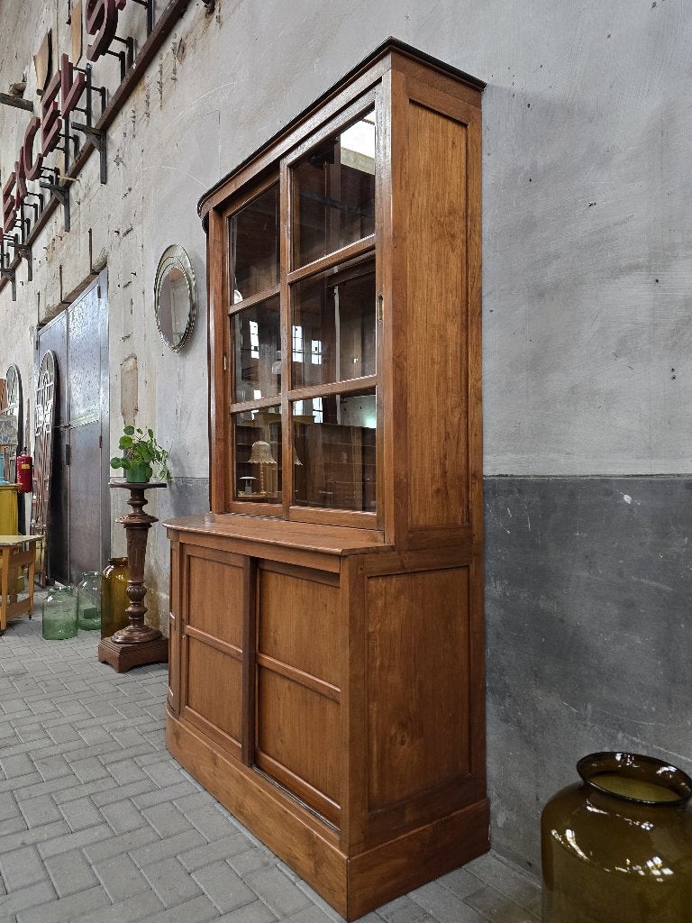 XL Grote Vintage Vitrine Kast Teak | Jaren 70 Vitrinekast, 200 cm of meer, 150 tot 200 cm, Ophalen of Verzenden, Vintage Antiek Mid Century Design Landelijk