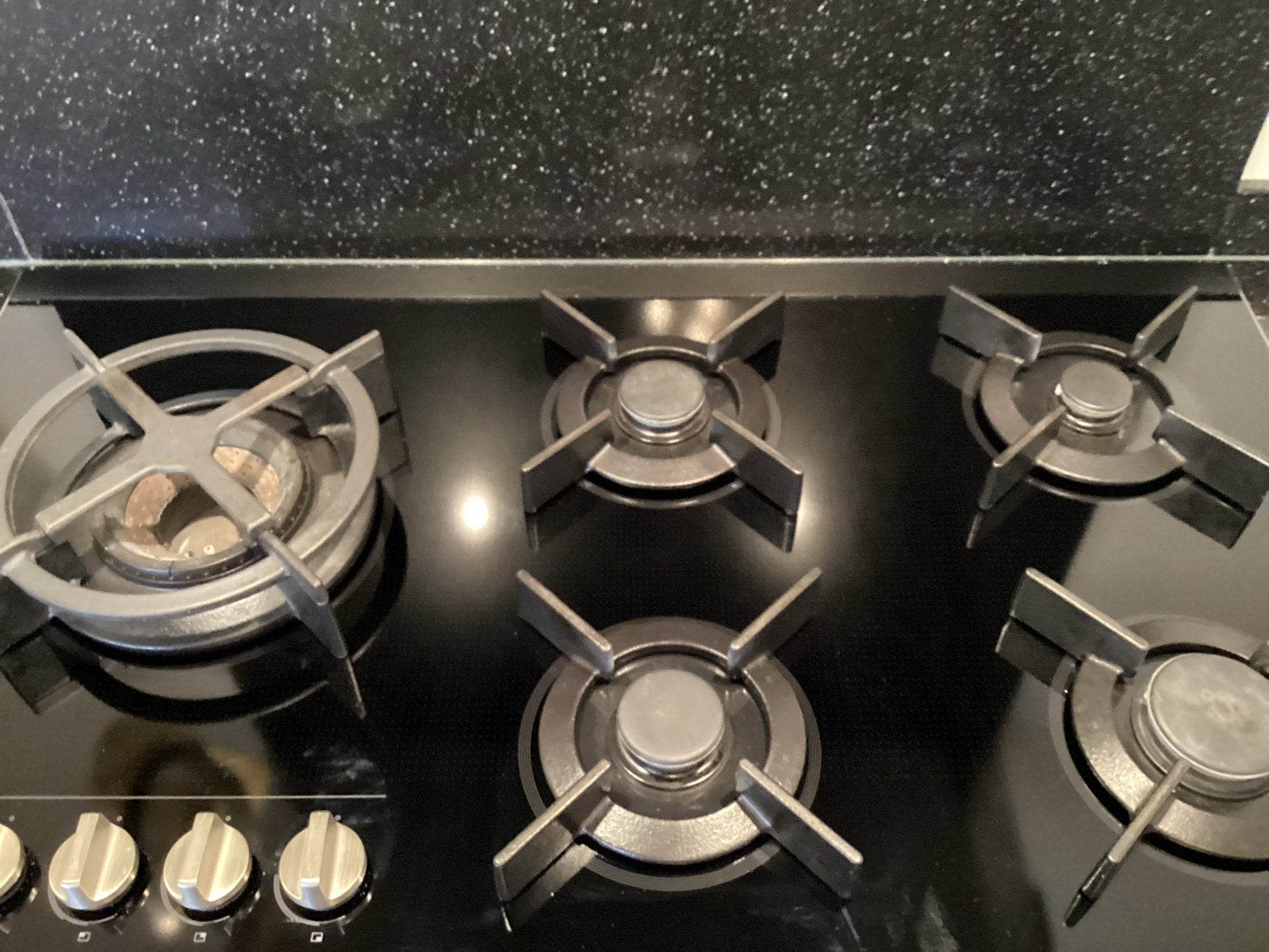 Gaskookplaat met wokbrander en glasplaat (90,5x52 cm), Ophalen, Zo goed als nieuw, Inbouw, Gas