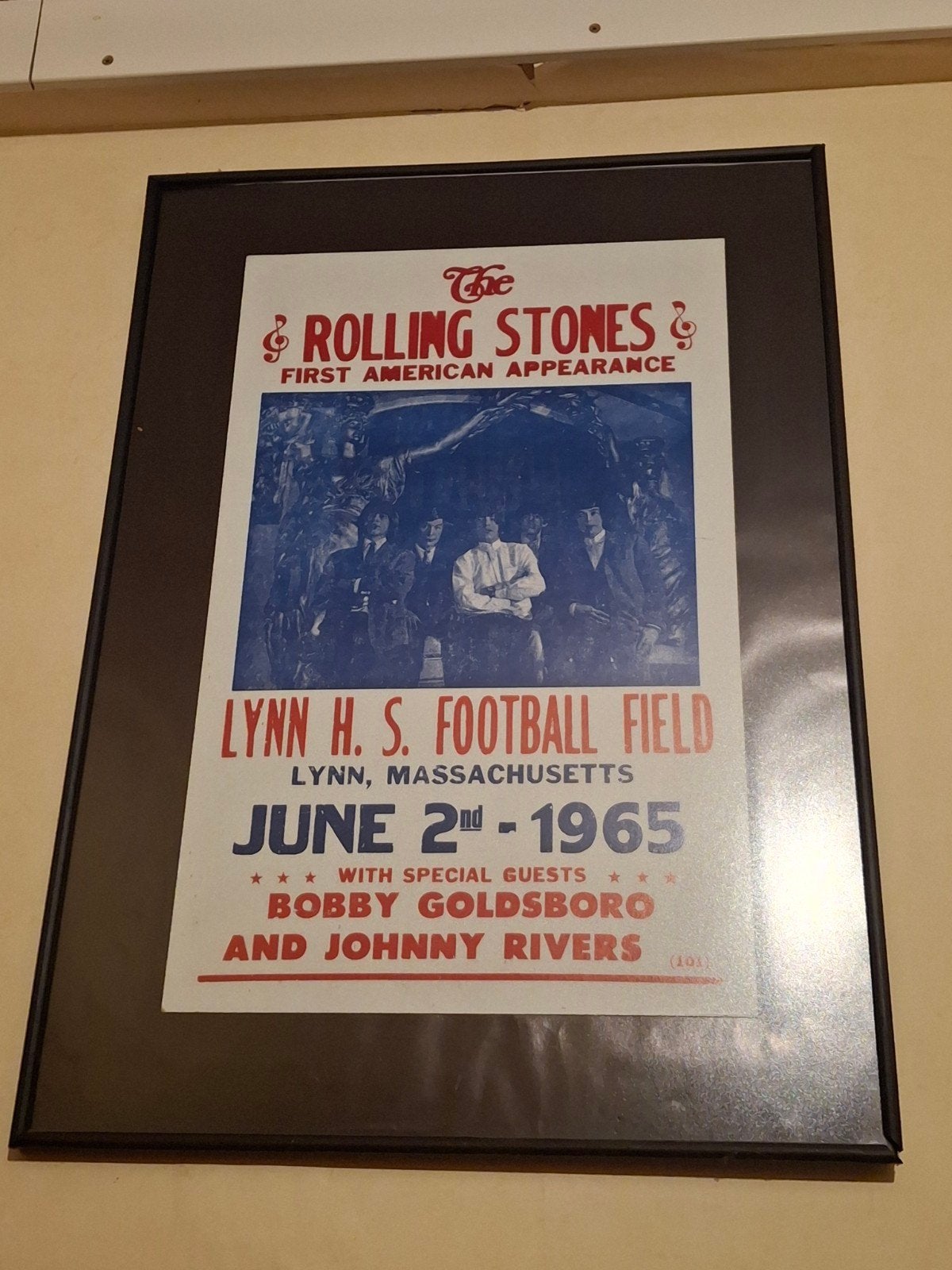 Vintage Rolling Stones Poster - Eerste Amerikaanse Optreden, Verzamelen, Ophalen, Rechthoekig Staand, Met lijst, Zo goed als nieuw