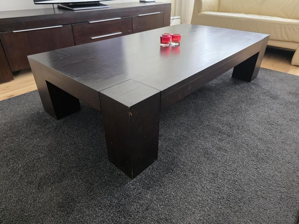 Strakke donkerbruine eiken salontafel, Ophalen, Gebruikt, 100 tot 150 cm, Modern, Strak
