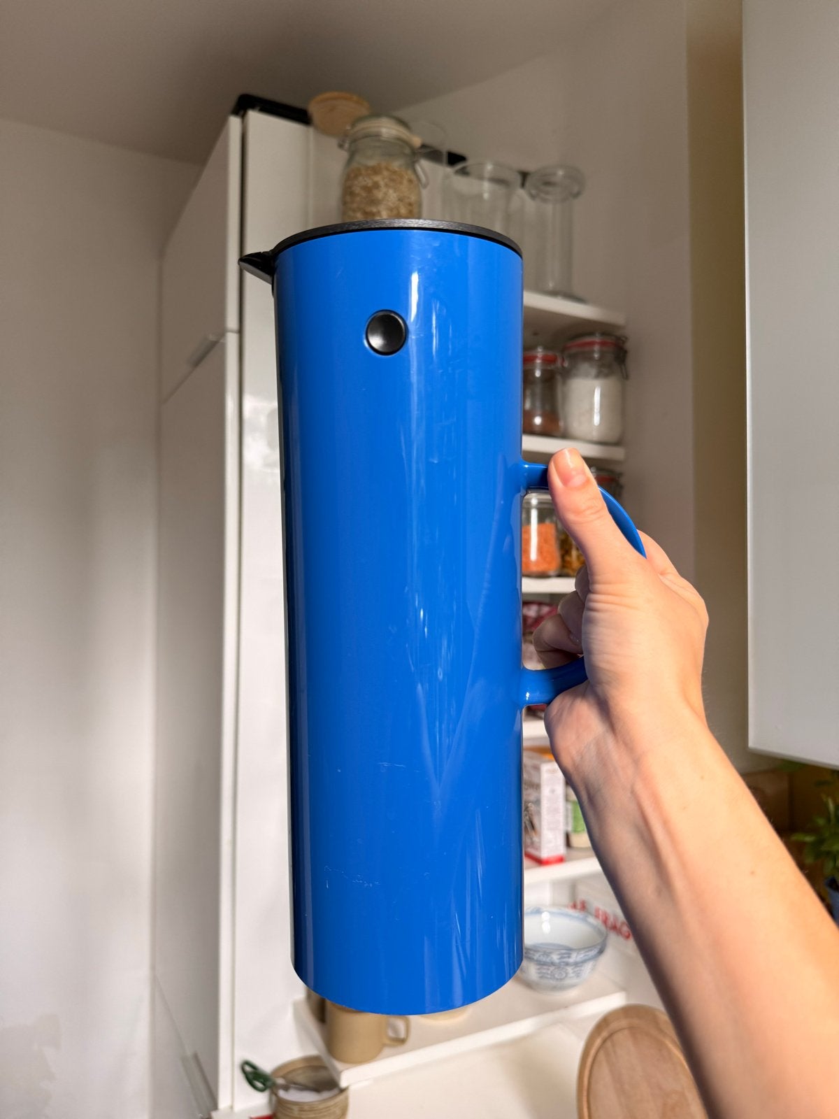 Stelton Thermoskan Erik Magnussen Blauw - Made in Denmark, Kunststof, Ophalen of Verzenden, Overige merken, Overige typen