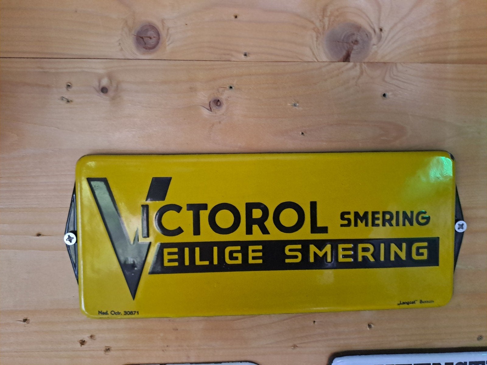 Mooi oud emaille deurpostje Victorol, Verzamelen, Verzenden, Gebruikt, Reclamebord