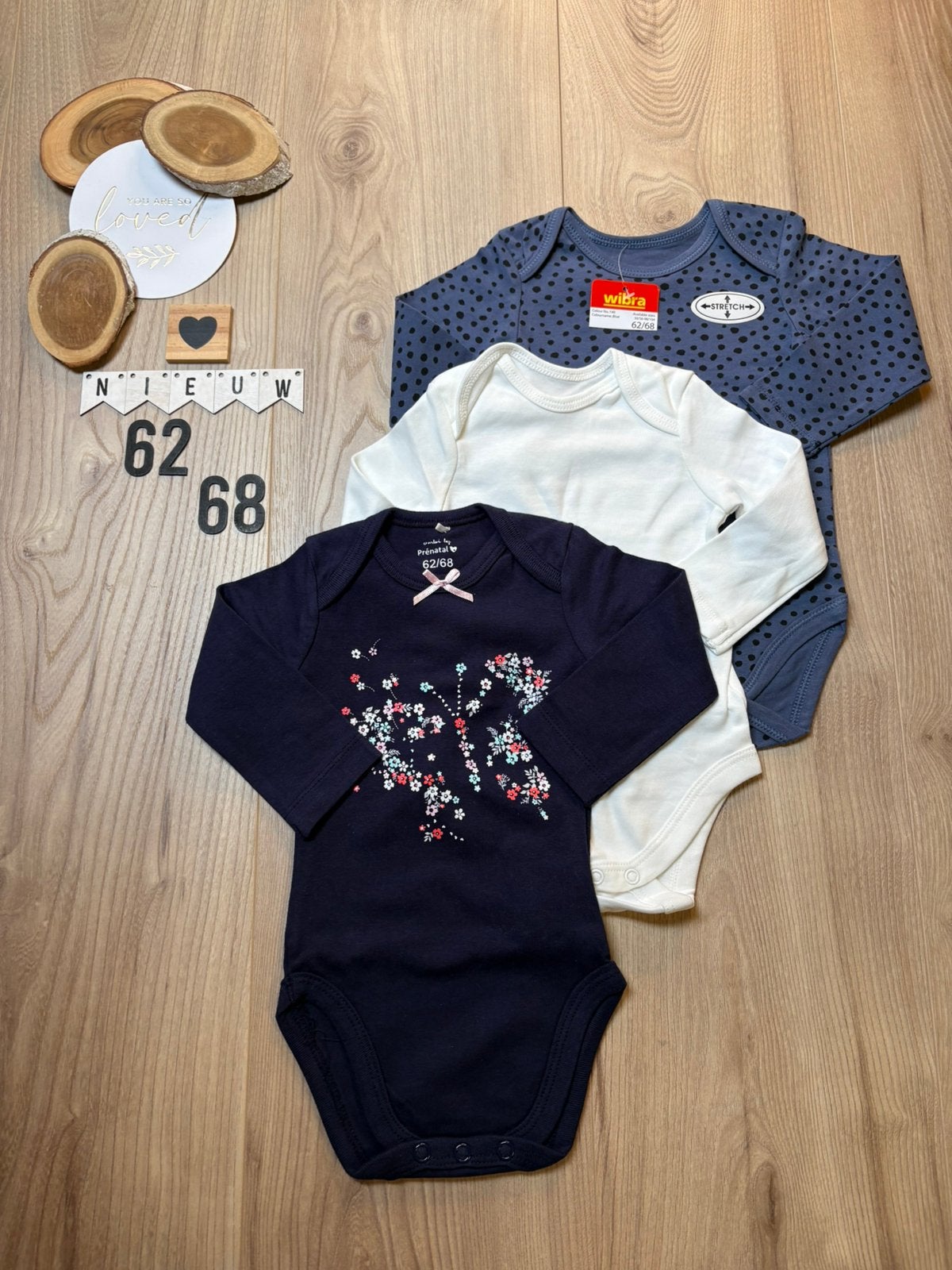 Baby meisje 3x romper prenatal Wibra, c&a maat 62/68, Ophalen of Verzenden, Nieuw, Meisje, Nacht- of Onderkleding