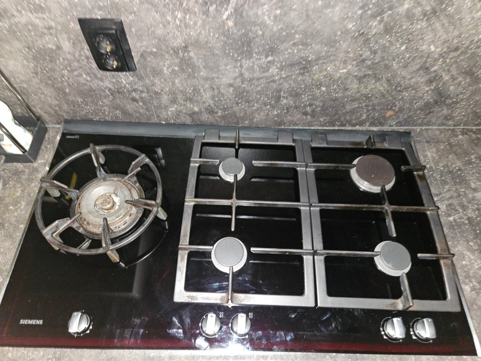 Siemens Inbouw kookplaat gas op glas, wokbrander 90 cm breed, Ophalen, Gebruikt, Inbouw, Gas
