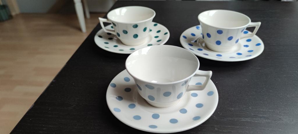 Boch la Louvière polka dot brocante kop en schotels (3), Ophalen of Verzenden