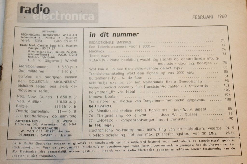 Radio Electronica — Februari 1960 — Elektronica — Vintage, Boeken, Techniek, Ophalen of Verzenden, Gelezen, Elektrotechniek