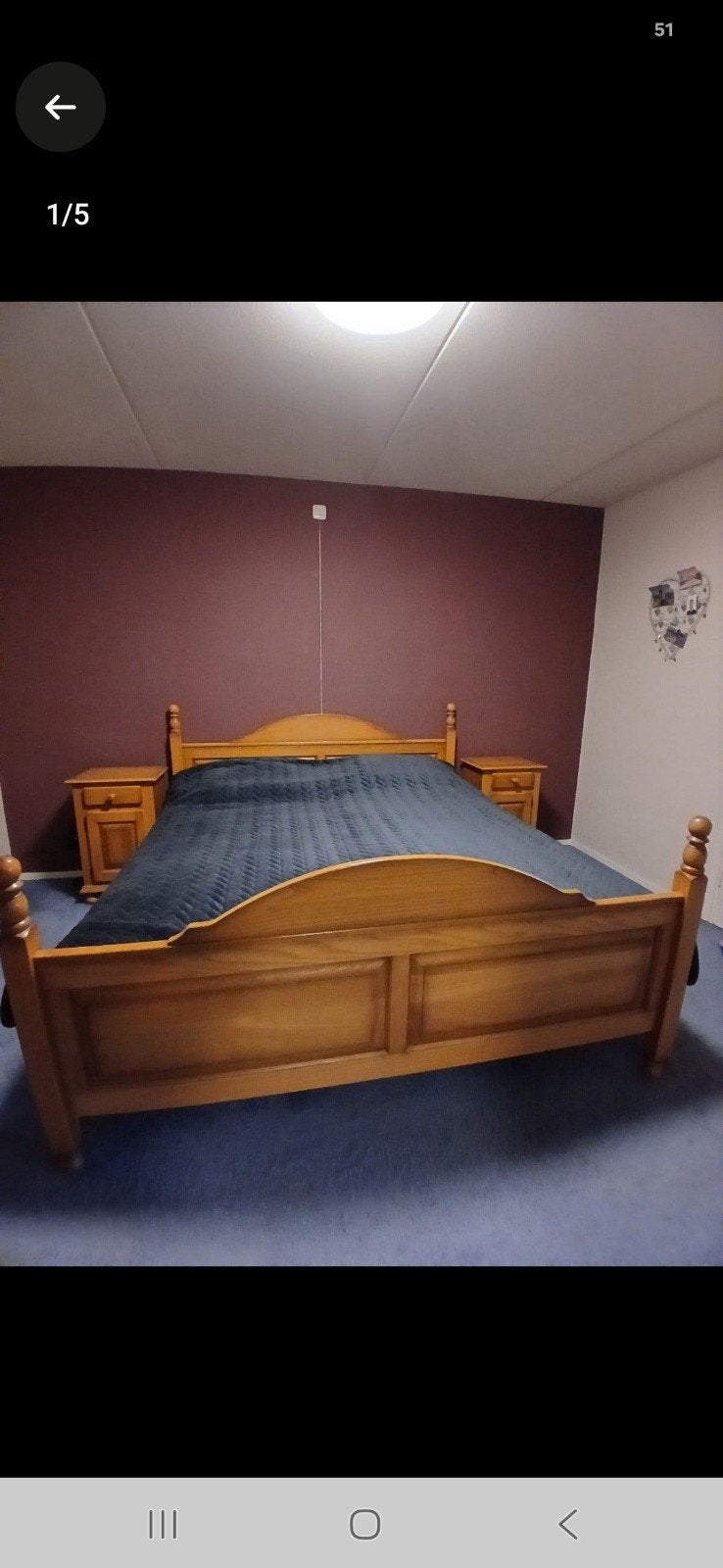 massief eiken bed ombouw 180x200 met 2 nachtkastjes., Huis en Inrichting, Slaapkamer | Bedden, Ophalen, Gebruikt, Overige kleuren