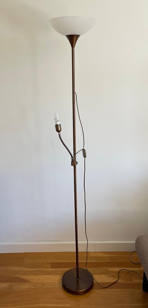 Bronskleurige vloerlamp met leeslamp, Ophalen, Gebruikt, Metaal, 150 tot 200 cm