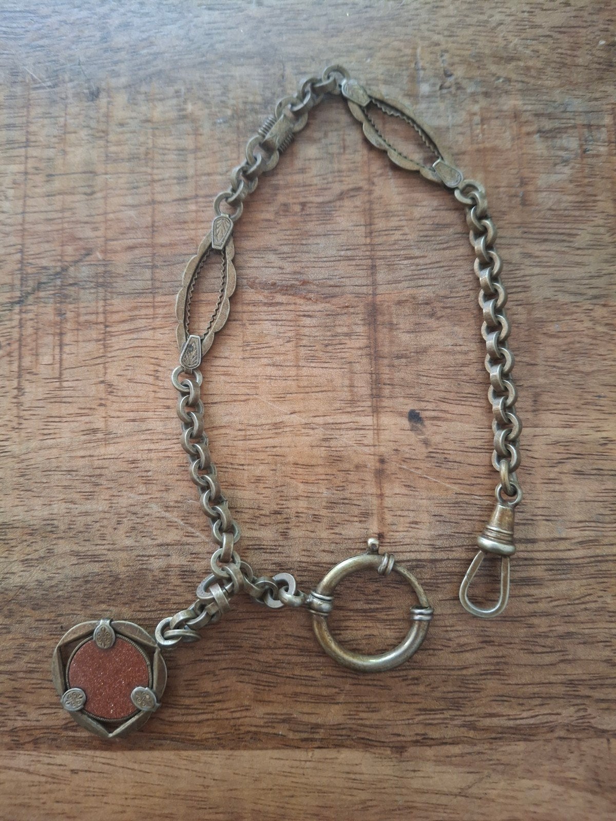 Antieke Horlogeketting met Medaillon, Overige materialen, Gebruikt, Ophalen of Verzenden, Met edelsteen