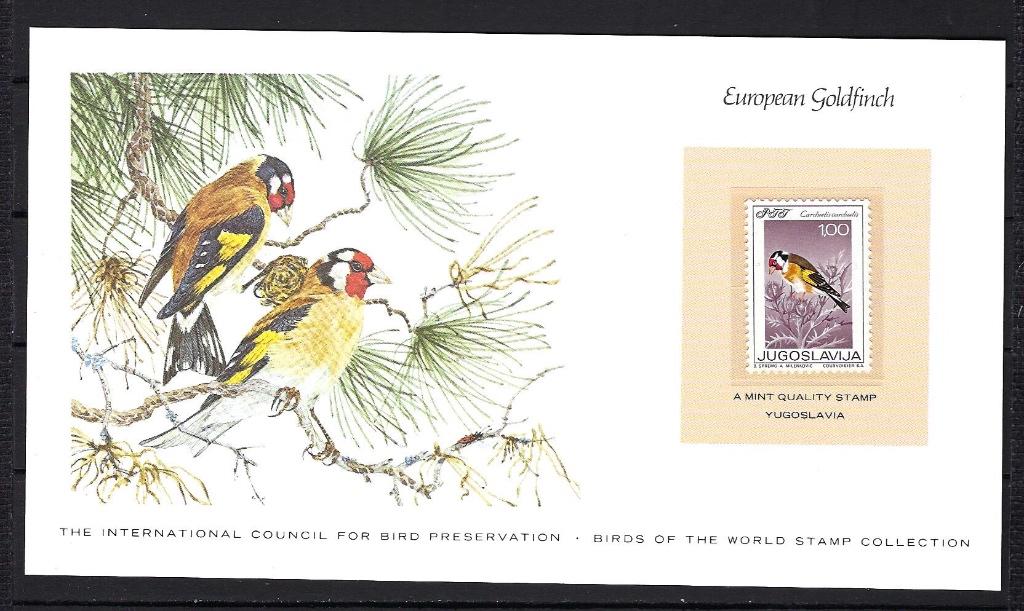 VOGELS kaart Yugoslavia European Goldfinch (zegel XX), Ophalen of Verzenden, Postfris, Dier of Natuur