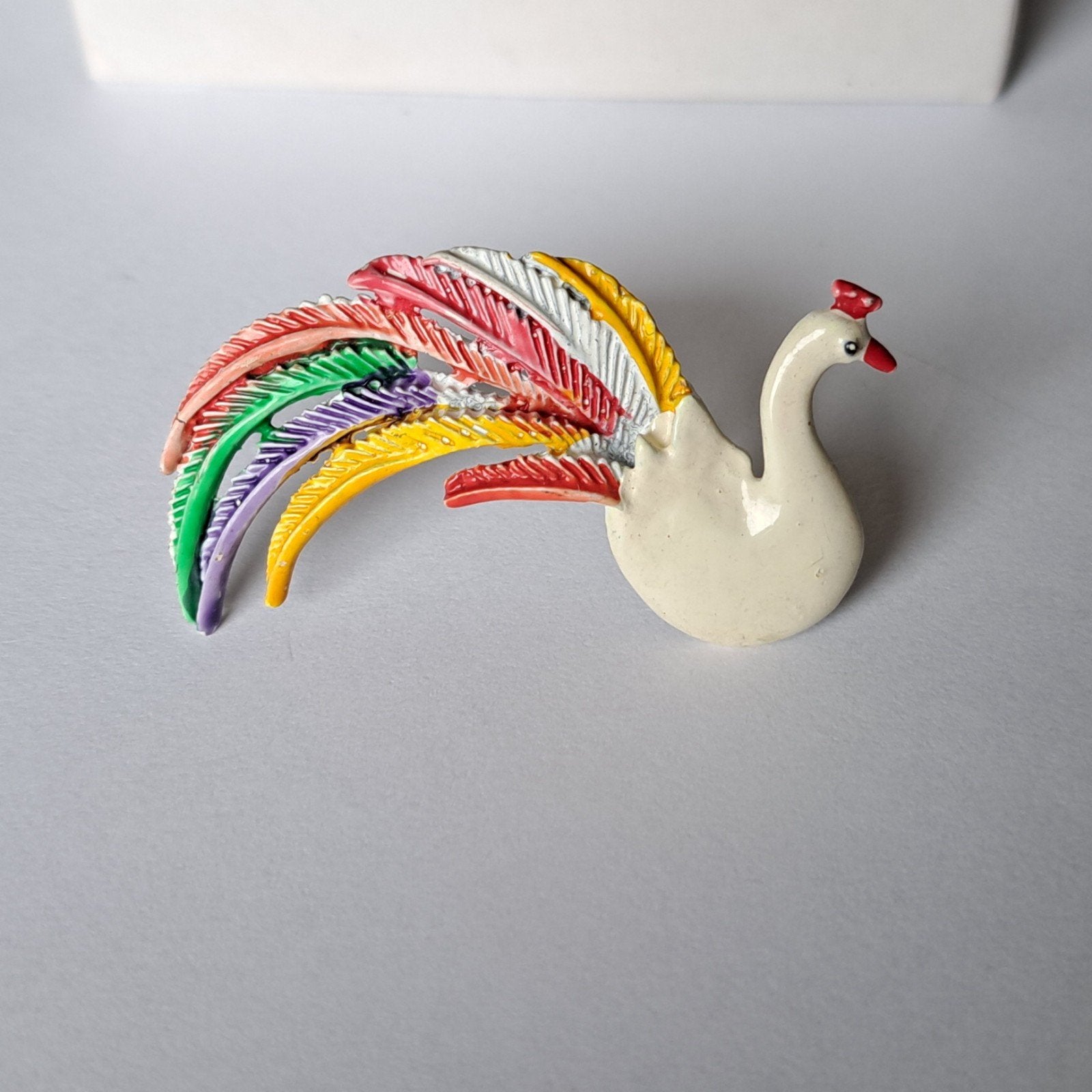Vintage broche pauw metaal, Verzenden, Gebruikt, Zilver, Overige materialen