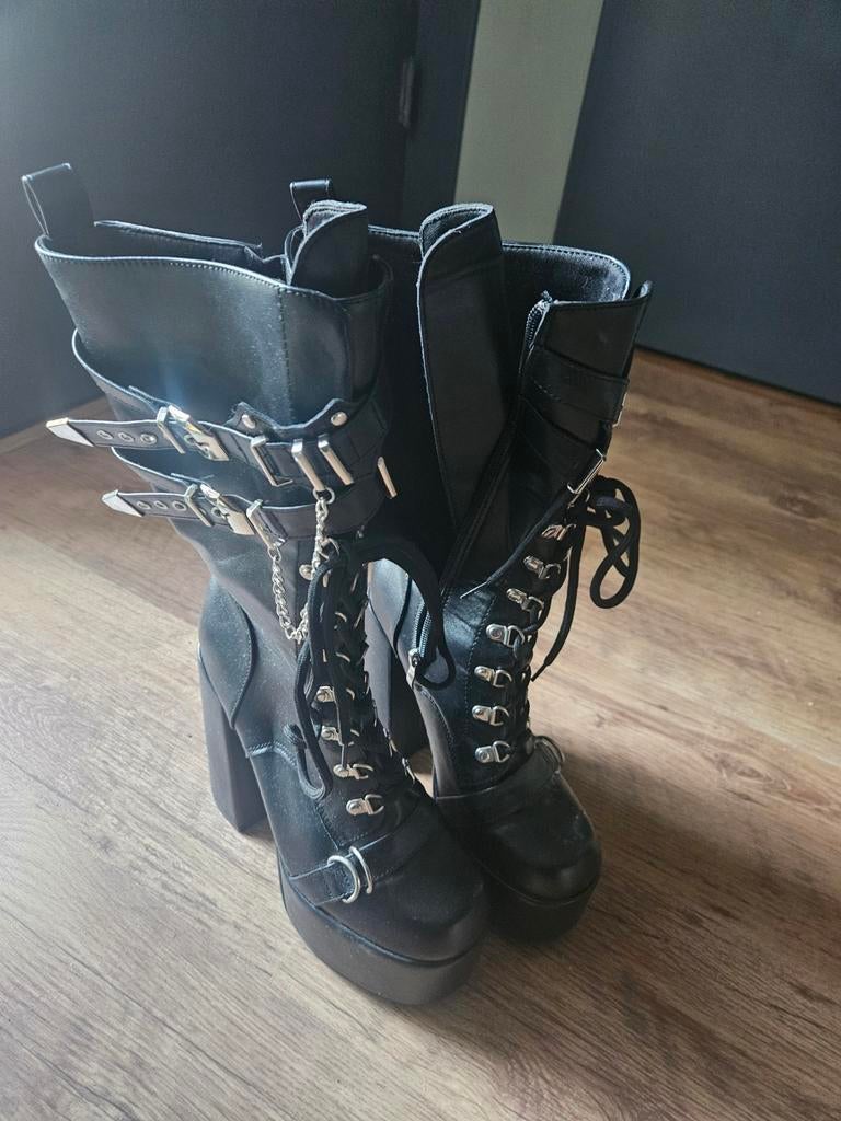 Zwarte gothic laarzen, Hoge laarzen, Zwart, Nieuw, Ophalen of Verzenden