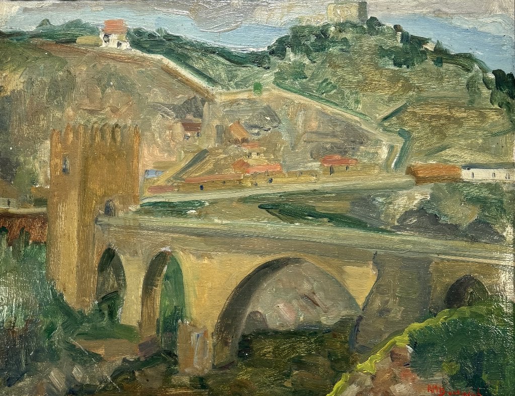 674. Schilderij - Europees berglandschap, ca. 1930, Antiek en Kunst, Ophalen