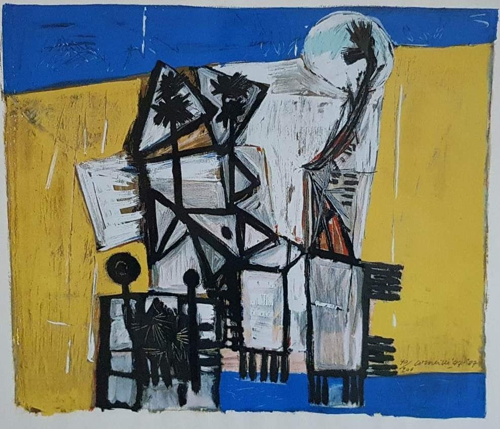 +Corneille G Beverloo(1922)Lithografie"Faubourg" Ges Gen Ged, Antiek en Kunst, Gelimiteerde oplage, Ophalen of Verzenden, Landschappen