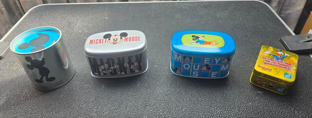 Disney blikken: Mickey Mouse & Donald Duck verzamelblikken, Verzamelen, Disney, Ophalen, Mickey Mouse, Zo goed als nieuw, Beeldje of Figuurtje