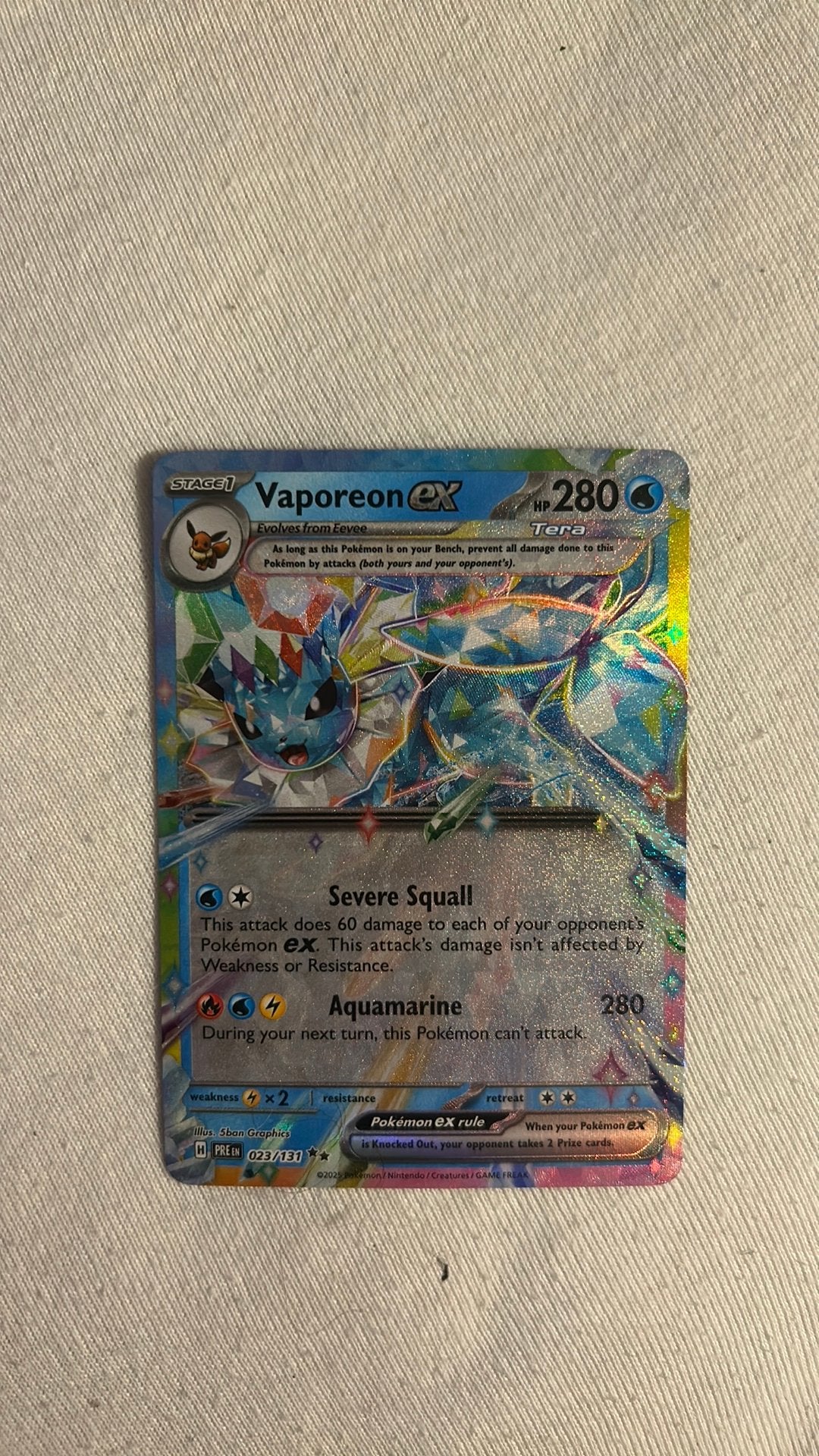 Pokémon Vaporeon ex 023/131 Prismatic Evolutions Near Mint, Ophalen of Verzenden, Nieuw, Losse kaart