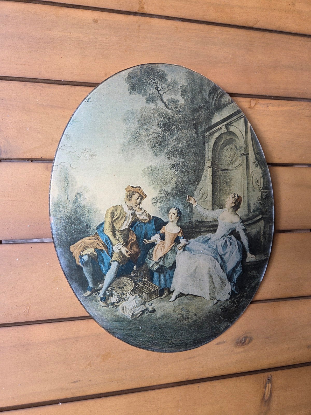 Vintage ovalen wandplaat met BOL GLAS – Nicolas Lancret, Ophalen of Verzenden
