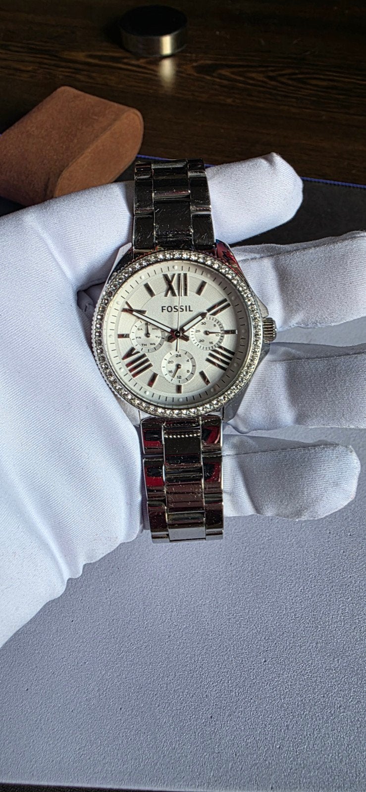 Fossil Cecile AM4481 Dames Horloge met Strass, Staal, Staal, Fossil, Polshorloge