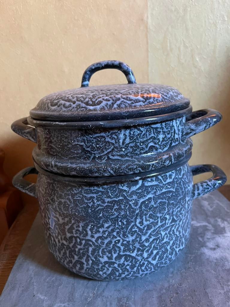 Kleine emaille stoompan te koop, Antiek en Kunst, Antiek | Emaille, Ophalen of Verzenden