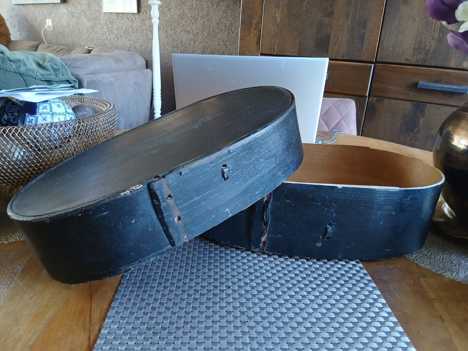 hoedendoos antiek hout zwart, Ophalen of Verzenden