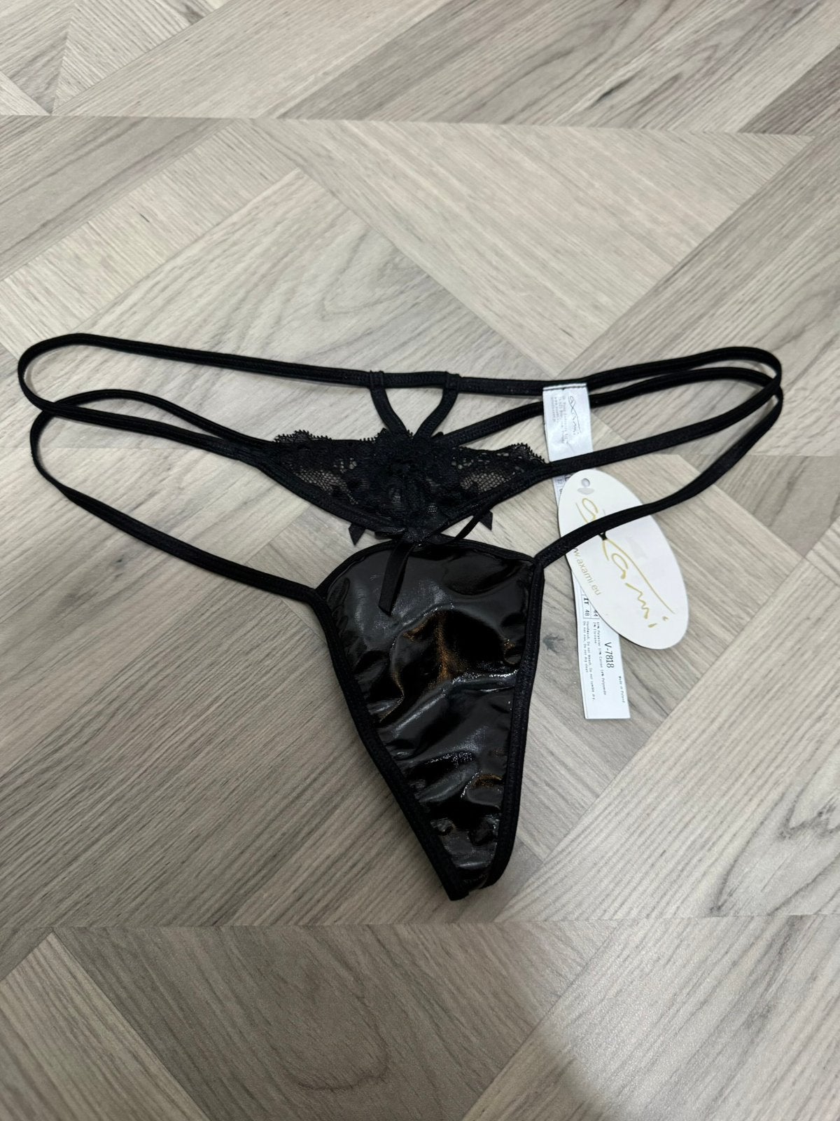 Wet look string maat 42, Verzenden, Zwart, String