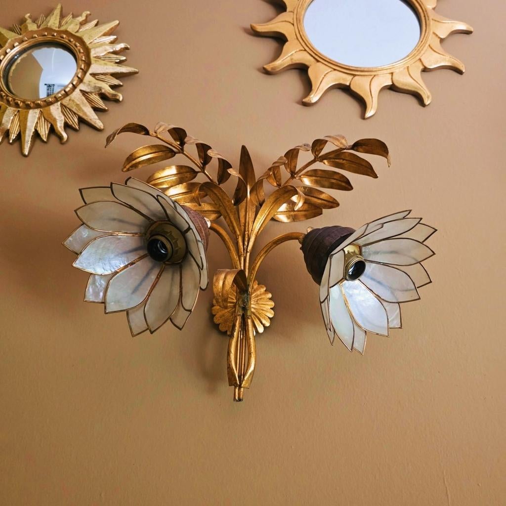 Frans design vintage Cadiz schelp wandlamp - Art Deco stijl, Art Deco, Vintage, Botanisch, Onbekend, Ophalen of Verzenden, Zo goed als nieuw