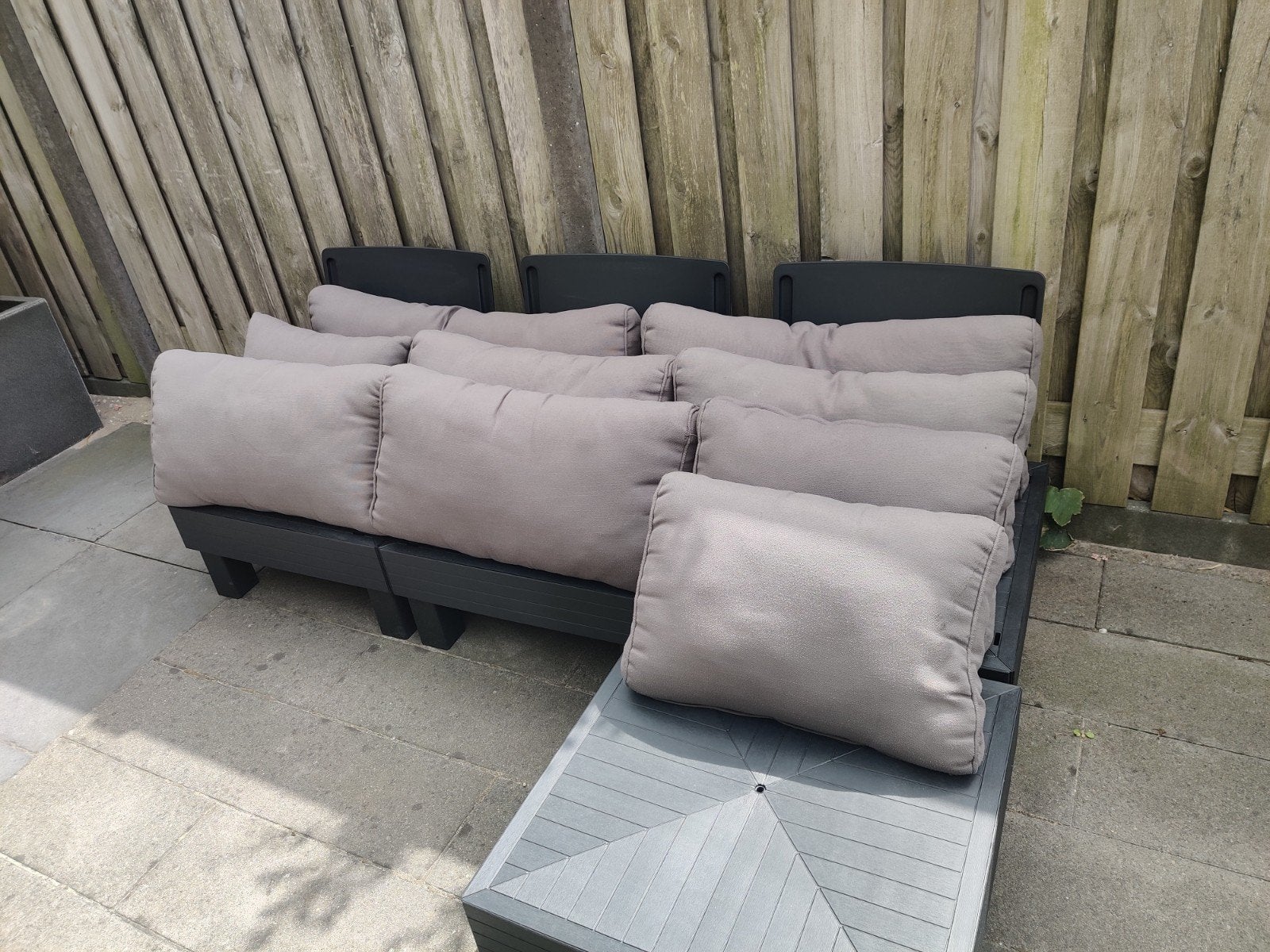 Set van 9 grijze tuinkussens, Ophalen, Gebruikt, Tuinkussen, Grijs