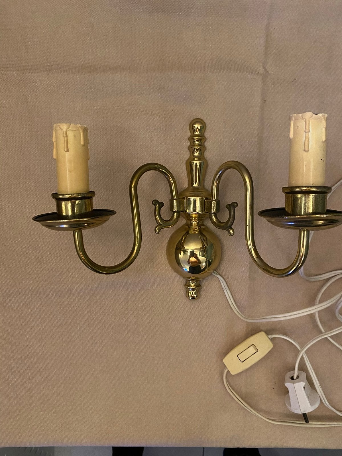 Vintage Messing Wandlamp - Vlaamse Stijl met 2 Lichtpunten, Ophalen of Verzenden