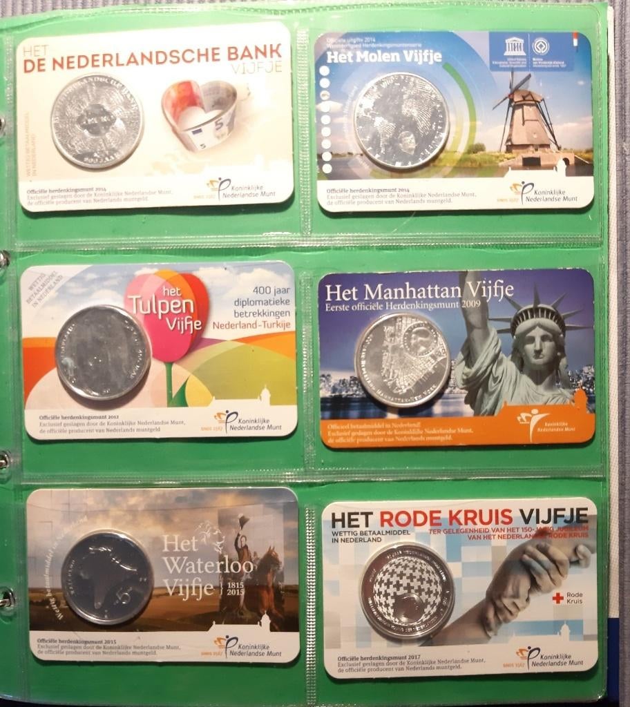 6 coincards vijfjes, Ophalen of Verzenden, Koningin Beatrix, Euro's, Zilver