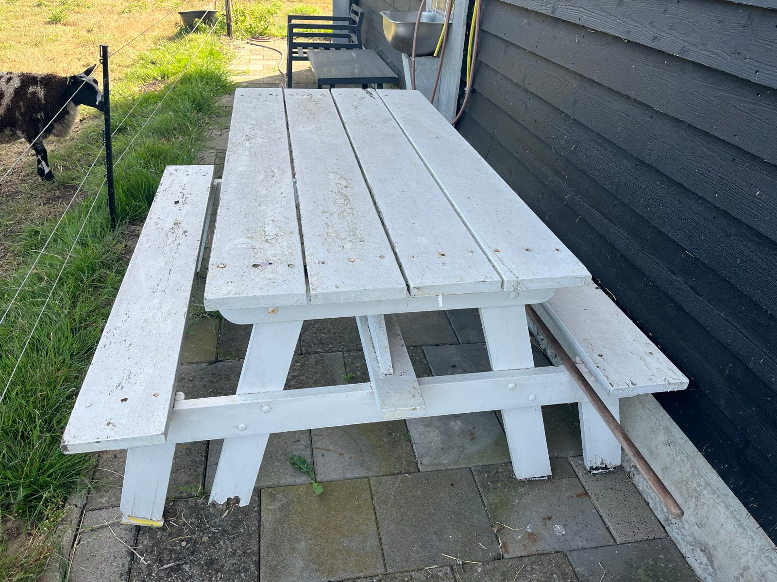 Gebruikte picknicktafel, wit geverfd hout, Tuin en Terras, Ophalen, Gebruikt, Rechthoekig, Hout