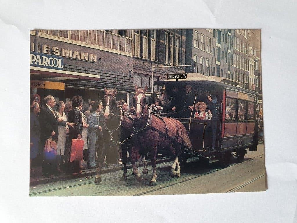 Ansichtkaart 1975 - Amsterdam - Paardetram op het Rokin, Ophalen of Verzenden, 1960 tot 1980, Ongelopen, Noord-Holland