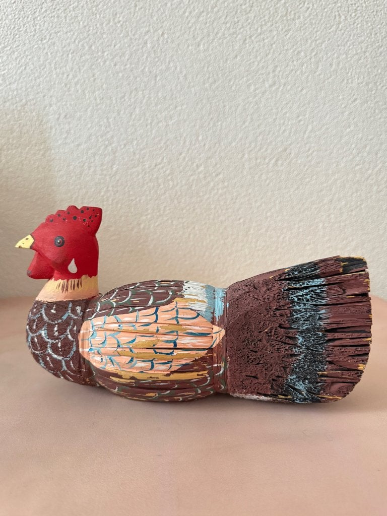 Handgesneden houten kip beeldje Saffy Handicrafts, Hout, Ophalen of Verzenden, Gemerkt, Meerkleurig