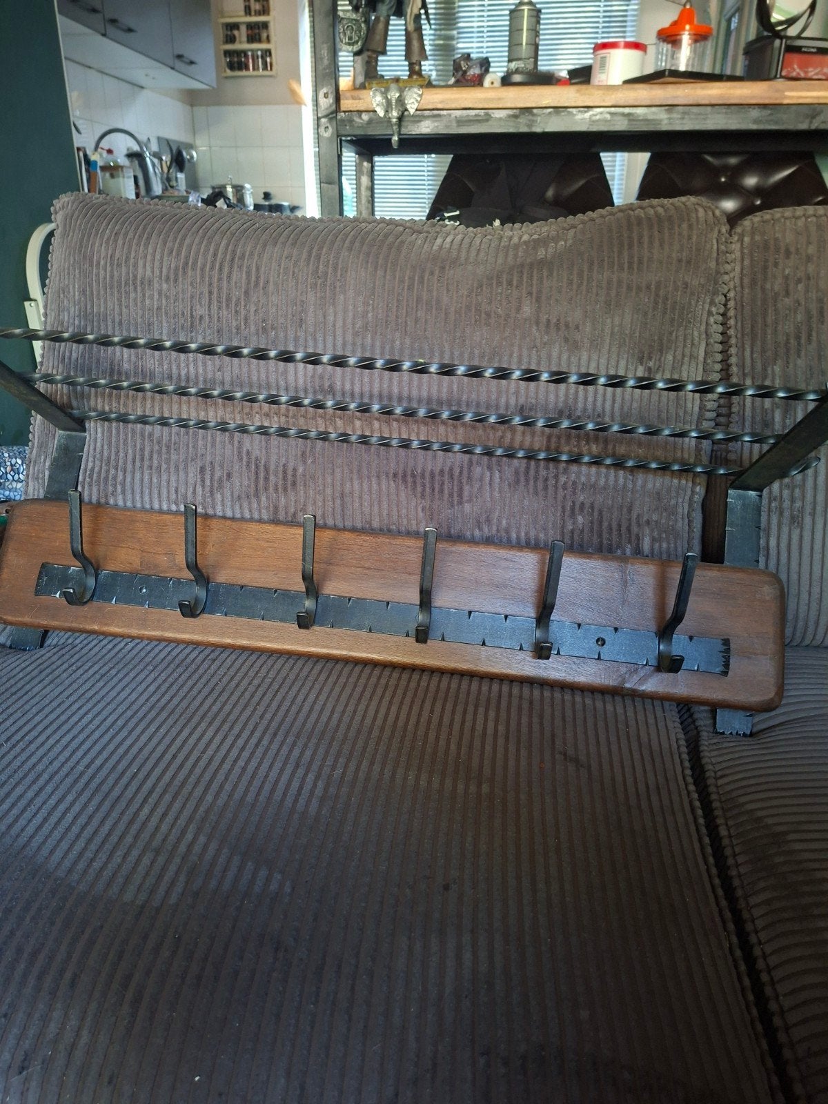 Vintage wandkapstok met hoedenrek - Hout en metaal, Ophalen, Hout, Wandkapstok, Minder dan 100 cm