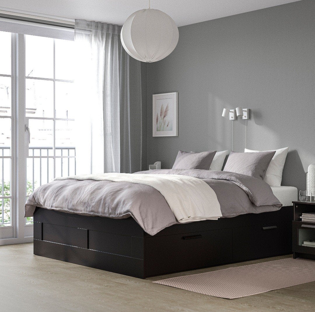 Bed 140x200 met lades en matras, Ophalen, Gebruikt, Zwart, Tweepersoons