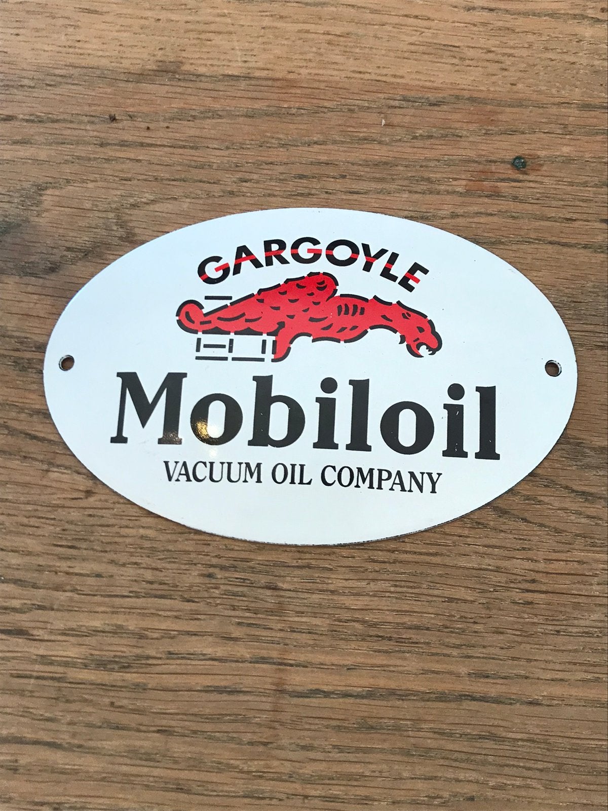 Mobiloil emaille reclamebord, Ophalen of Verzenden, Gebruikt, Reclamebord