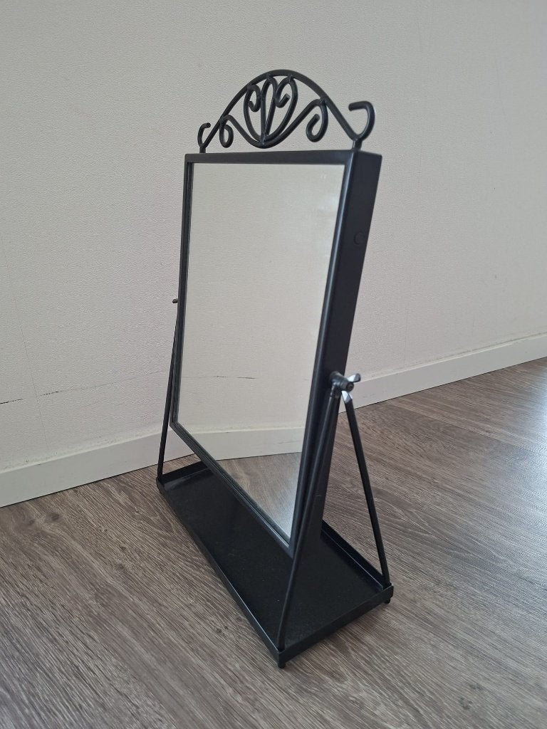 Tafelspiegel zwart met sierkrullen en opbergbakje, Ophalen, Minder dan 50 cm, Zo goed als nieuw, Minder dan 100 cm