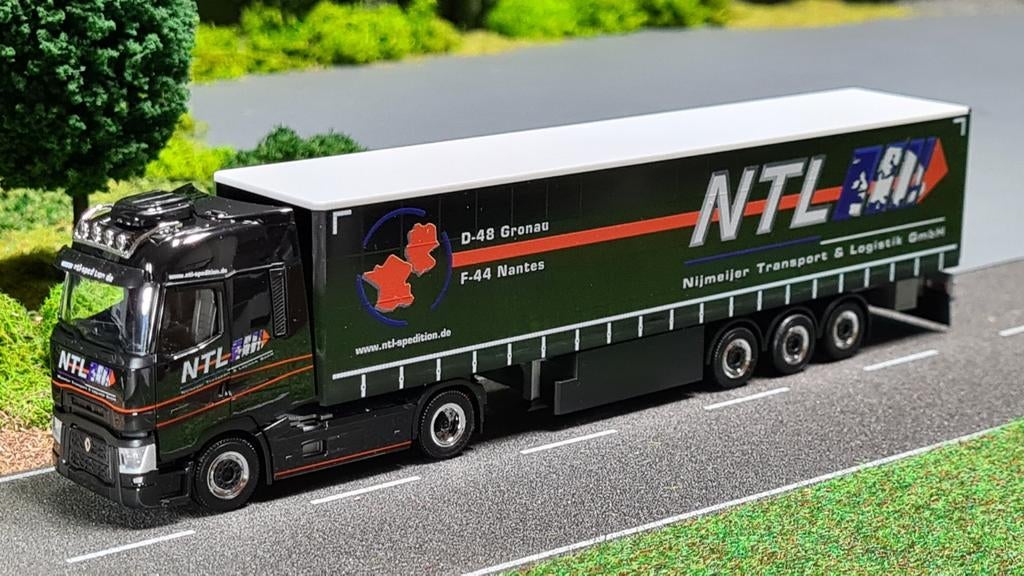 026 Herpa NTL Renault T High schuifzeilentrailer, Ophalen of Verzenden, Nieuw, Bus of Vrachtwagen, Herpa
