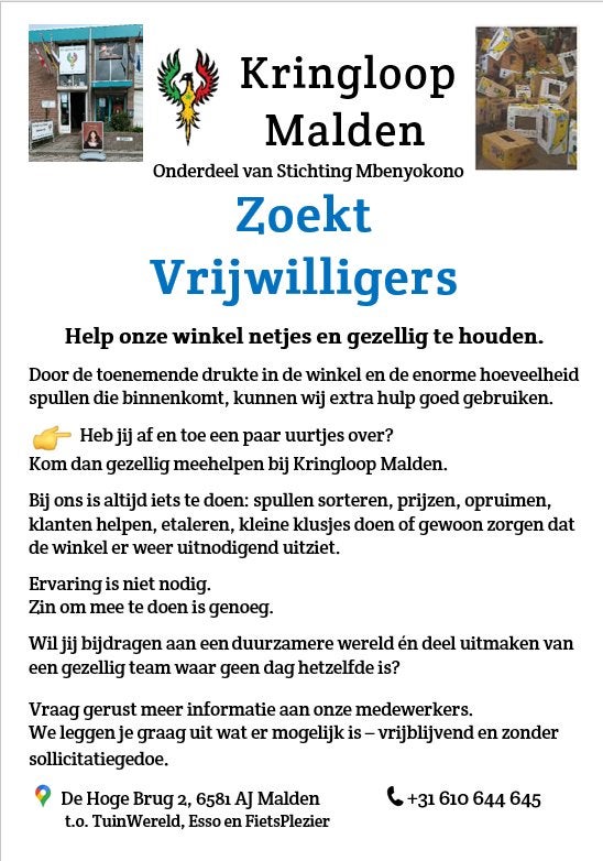 Word vrijwilliger bij Kringloop Malden, Starter, Overige vormen, Overige uren, Overige niveaus