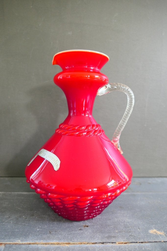 Vintage Opalina Fiorentina vaas rood glas made in Italy, Verzenden
