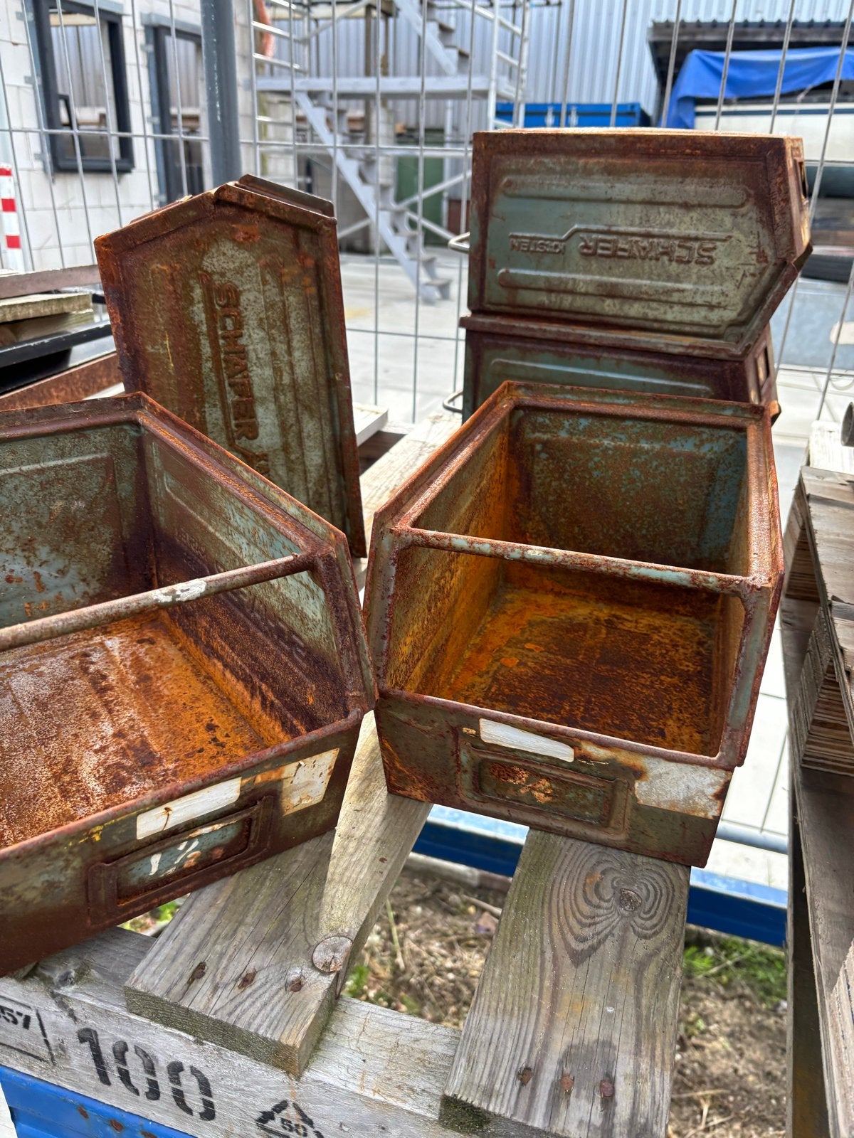 Vintage metalen opbergbakken - Schafer Kisten, Ophalen
