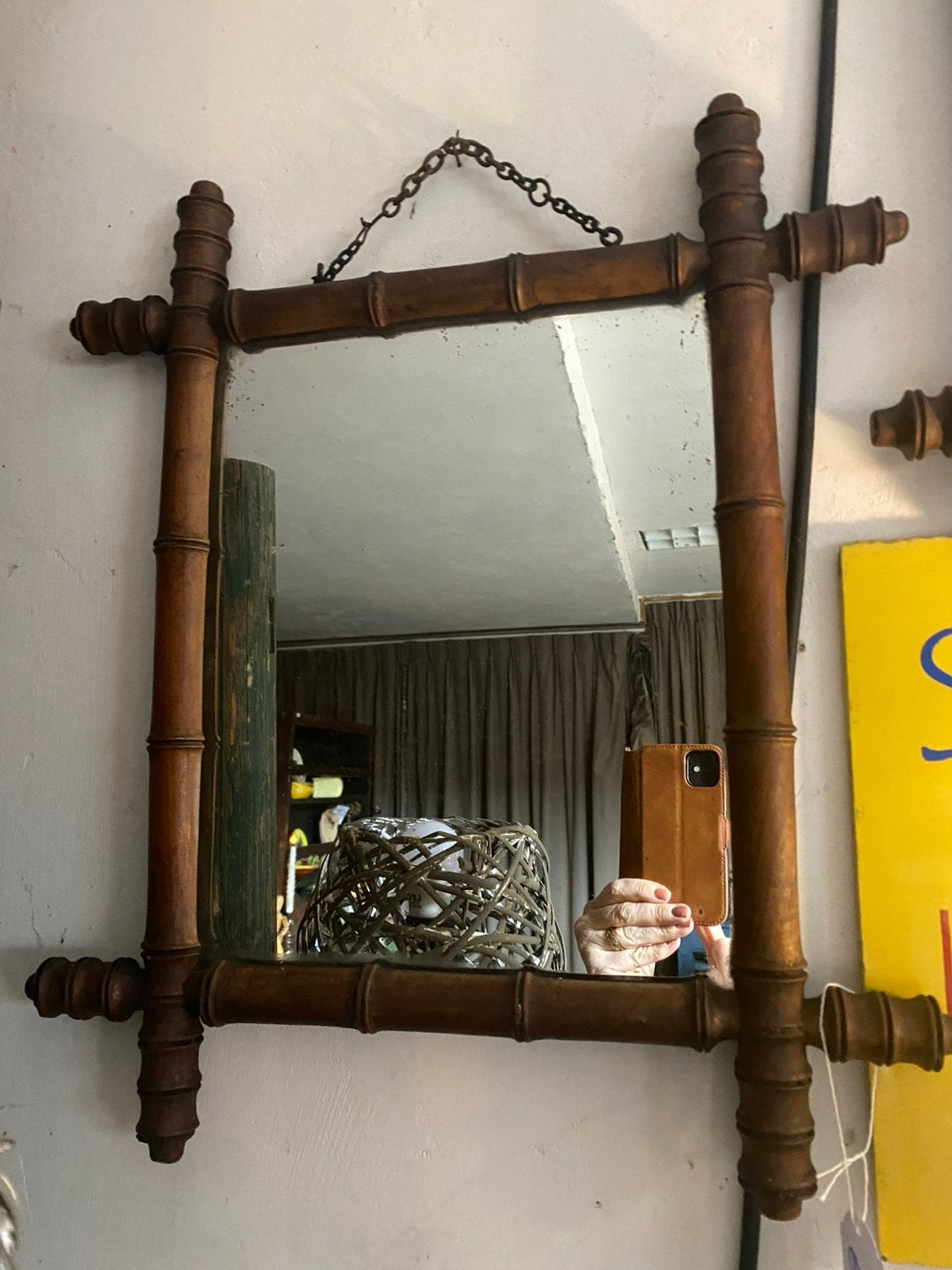 Vintage bamboe spiegel Franse stijl, Ophalen of Verzenden, Rechthoekig, Minder dan 50 cm