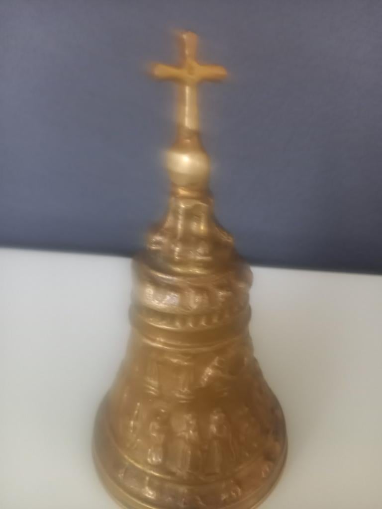 Antieke zware  tempel bel met kruis, Antiek en Kunst, Ophalen of Verzenden, Brons