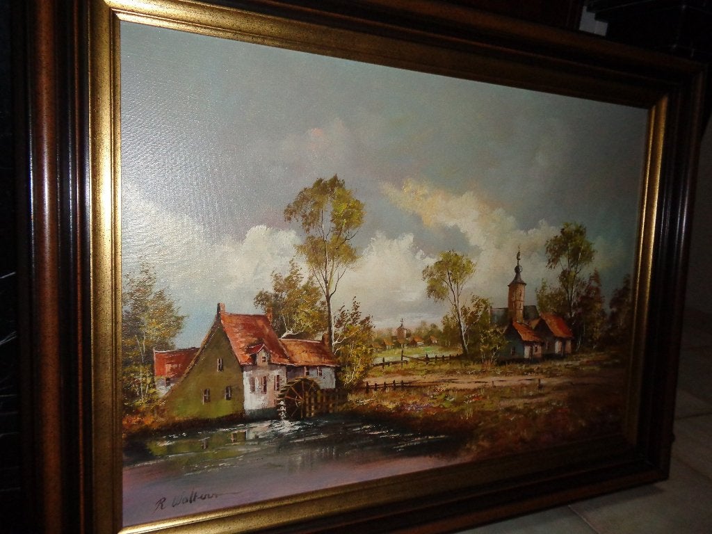 *Zéér mooie grote gesigneerde schilderij met prachtige kader, Antiek en Kunst, Ophalen, Origineel werk, Doek