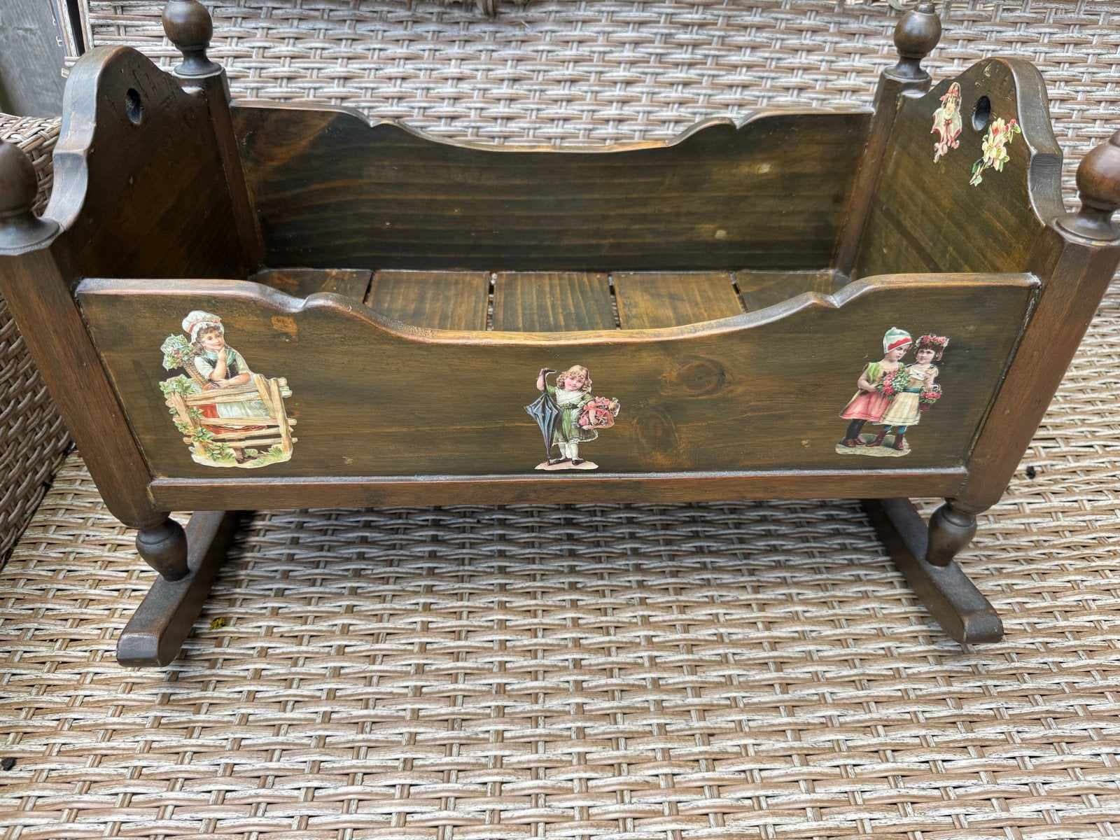 Antieke houten wieg met handgeschilderde details, Ophalen of Verzenden, Gebruikt
