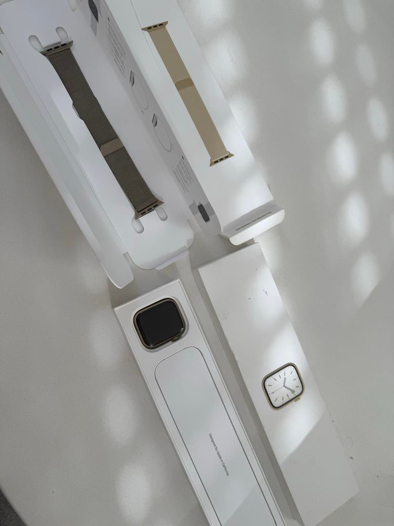Apple Watch Series 7 RVS 45mm Gold +sim SS met Milanese Loop, Sieraden, Tassen en Uiterlijk, Smartwatches, Ophalen of Verzenden