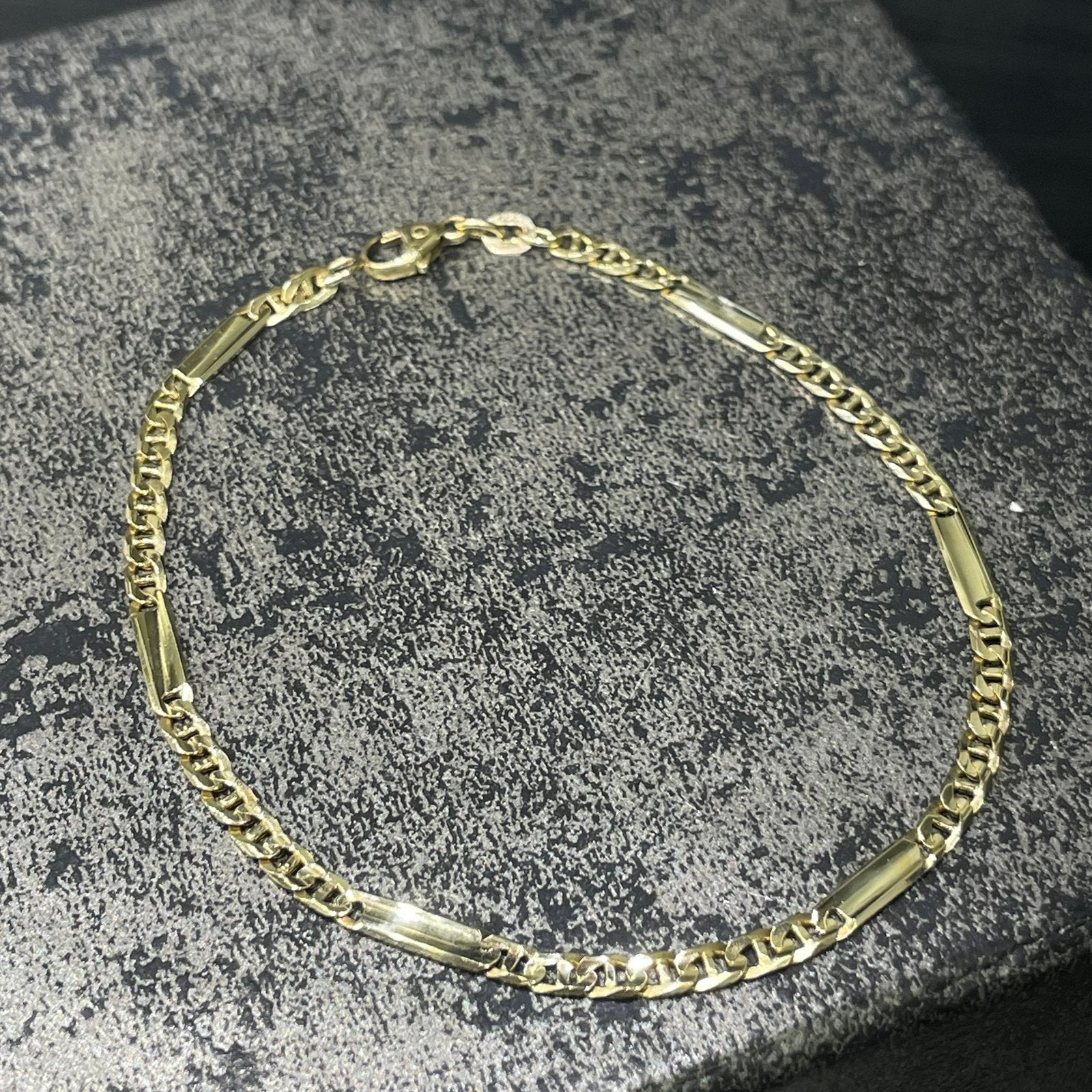 14k gouden anker schakel armband met tussenplaatjes, Ophalen of Verzenden, Zo goed als nieuw, Goud, Goud